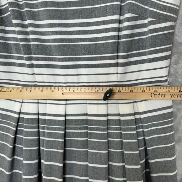 Calvin Klein Dress Womens 12 Gray White Stripe Fit & Flare Sleeveless Career - Picture 8 of 11